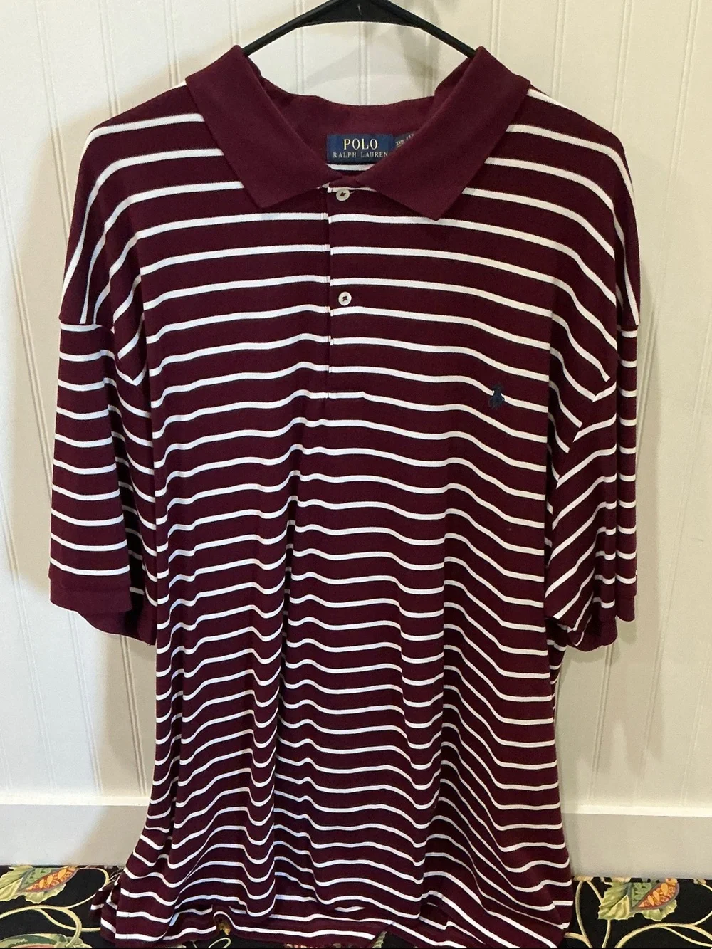 Ralph Lauren Men’s Maroon & White Striped Polo Shirt